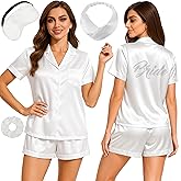EPLAZA Bride Bridal Pajamas Set Women Bridesmaid Pajamas with Rhinestones 2pcs Silk Satin Pjs Set Bridal Bachelor Party Gifts