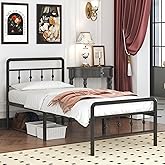 Nailsong 18 Inch Tall Twin Bed Frames with Headboard and Footboard, Heavy Duty Metal Platform Bed Frame Twin No Box Spring Needed, Easy Assembly, Under-Bed Storage, Noise Free, Black