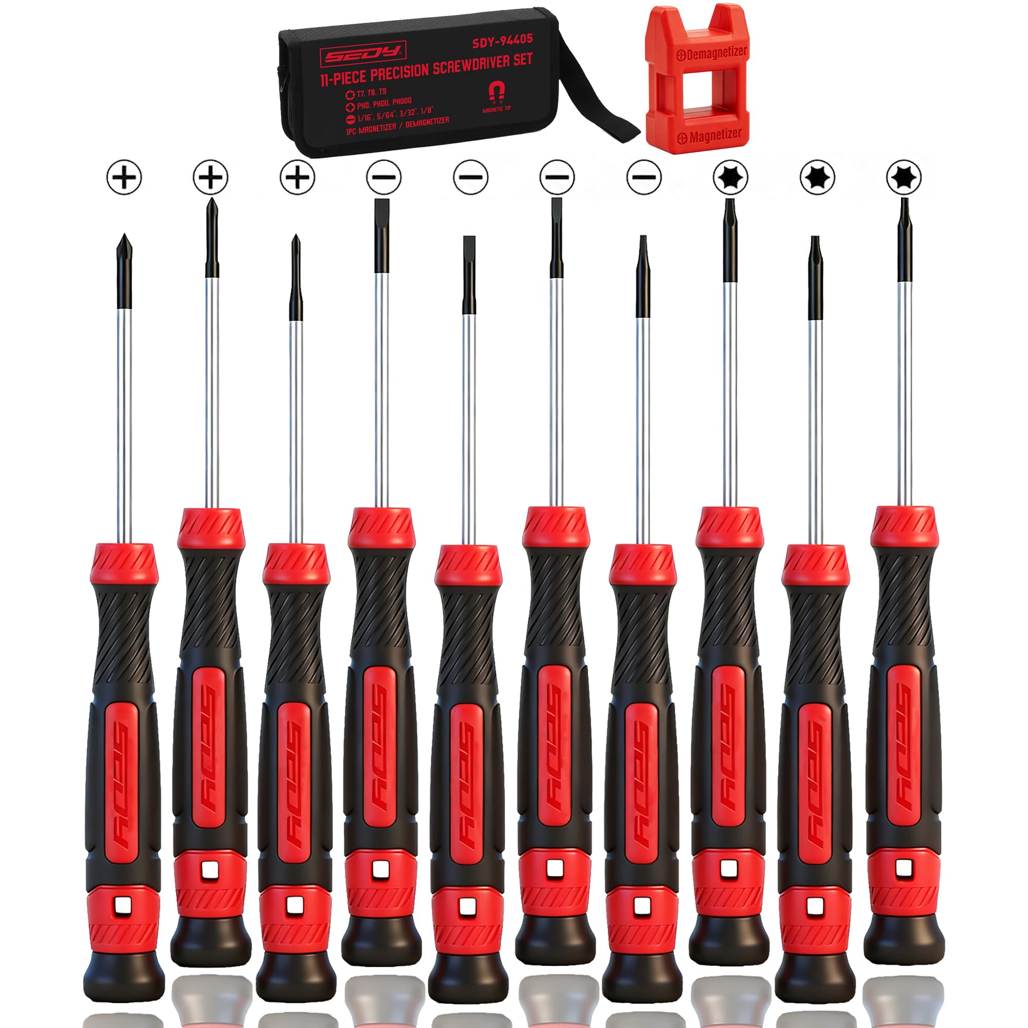 Photo 1 of 11-Piece Precision Screwdriver Set - Magnetic Mini Screwdrivers for Eyeglasses, Watches, Computers, Laptops, Phones - Phillips, Slotted, Torx, Non-Slip Handle, Portable Storage Bag Included
