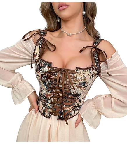 Amazon.com: COSWE Blue Floral Corset Tops for women, Vintage