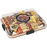 Renmxj Charcuterie Board with Clear Lid, Travel Portable Cheese Board Charcuterie Boxes Cutting Boards for Kitchen, House Warming Gifts New Home, Gifts for Women (6 Compartments Black)