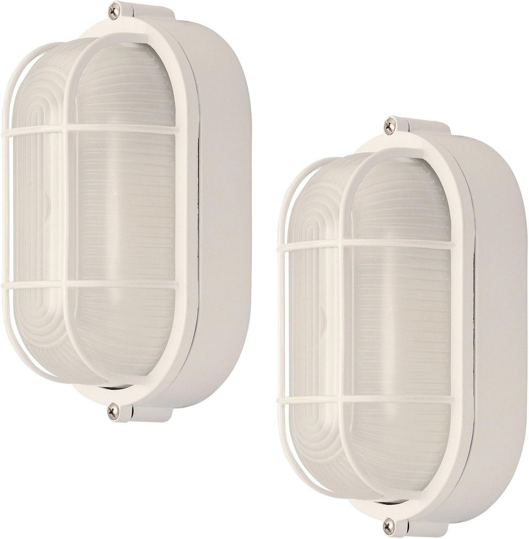 2 Pack Weatherproof Bulkhead Oval Flushmount Exterior Light for Wet Locations, White