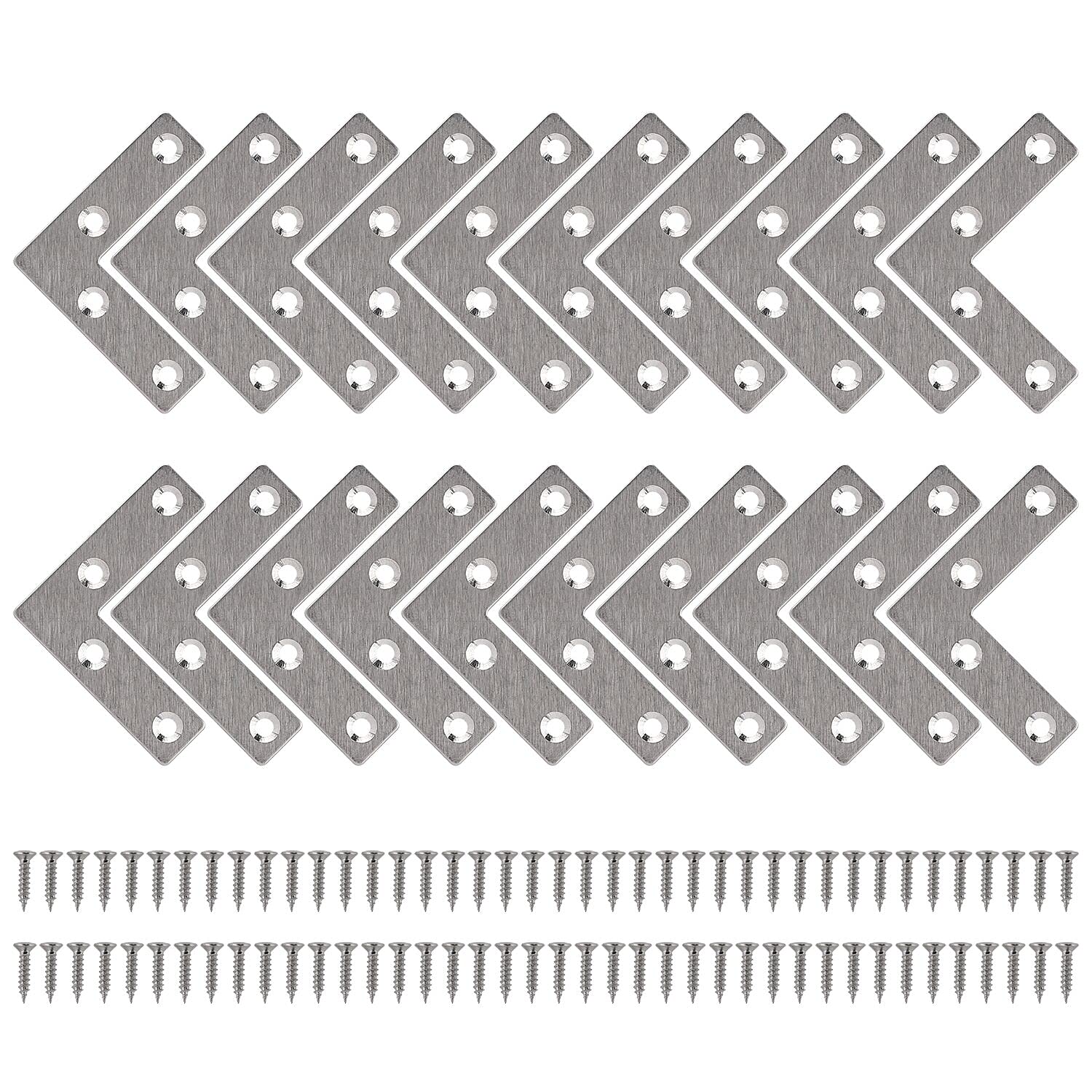 Corner Brackets Flat Corner Brace Stainless Steel Plates Angle Brackets with Screws for Furniture Desk Table Shelf Repair 50 * 50mm 20 Pack