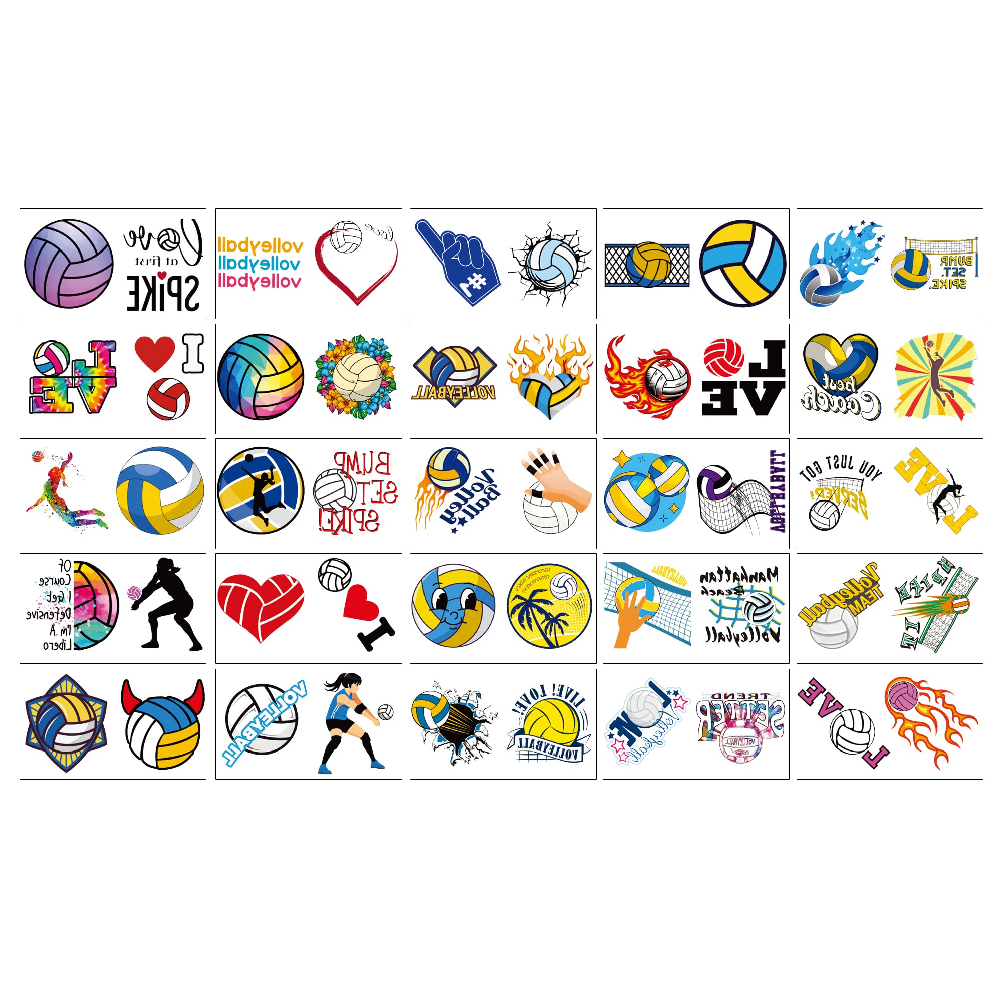 Photo 1 of 100PCS Volleyball Temporary Tattoos - 2.24x3.81 Inch, Waterproof Fake Tattoos for Games, Team Parties, Kids & Adults, Easy to Use (volleyball)