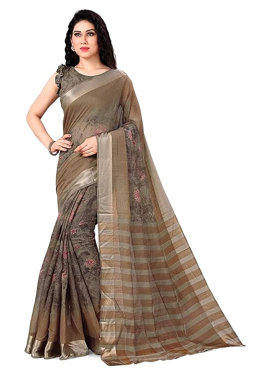 Printed Cotton Blend Saree For Women With Blouse Piece