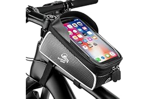SunHalo Gear Waterproof Bike Frame Bag, Bike Front Bag for Handlebar,Mountain Bike Phone Bag,Bicycle Pouch with Rain Cover,Bike Accessories Storage Bag for Compatible Phone Under 7”