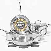 Gotham Steel 10 Pcs Tri Ply Stainless Steel Cookware Set, Pots and Pans Set with Induction Bottom, Made Without PTFE PFOA PFOS, Metal Utensil Safe, Oven and Dishwasher Safe