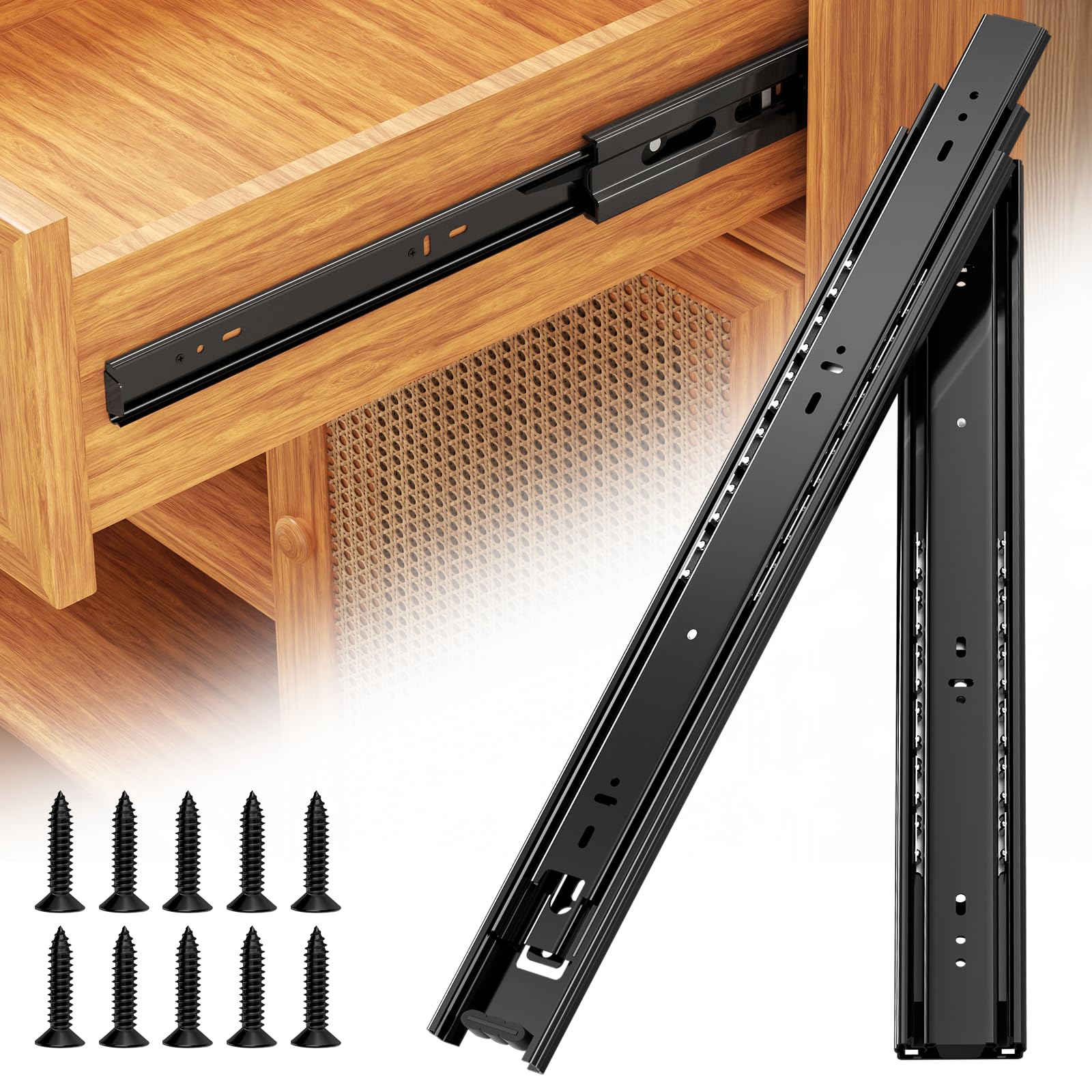 Photo 1 of 1 Pair 200Lb Heavy Duty Drawer Slides Full Extension 15.75IN Black Slide Track Rail