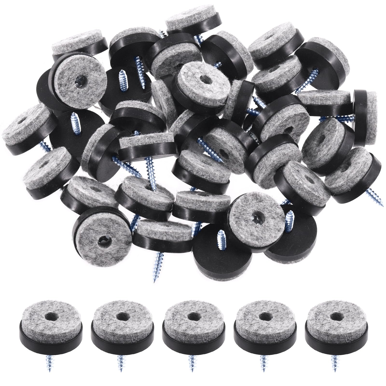 Swpeet 40Pcs 24mm Black Furniture Felt Pads, Non Slip, Anti Scratch, Square, ABS Plastic, Felt, Furniture Glide Assortment Kit, Floor Protector for Wooden Leg Feet of Chair, Table, Sofa
