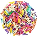 KIMOBER 200pcs Mini Wooden Clothespins,Mixed Colored Small Craft Peg Pins Clips for Photos Pictures Paper Crafts
