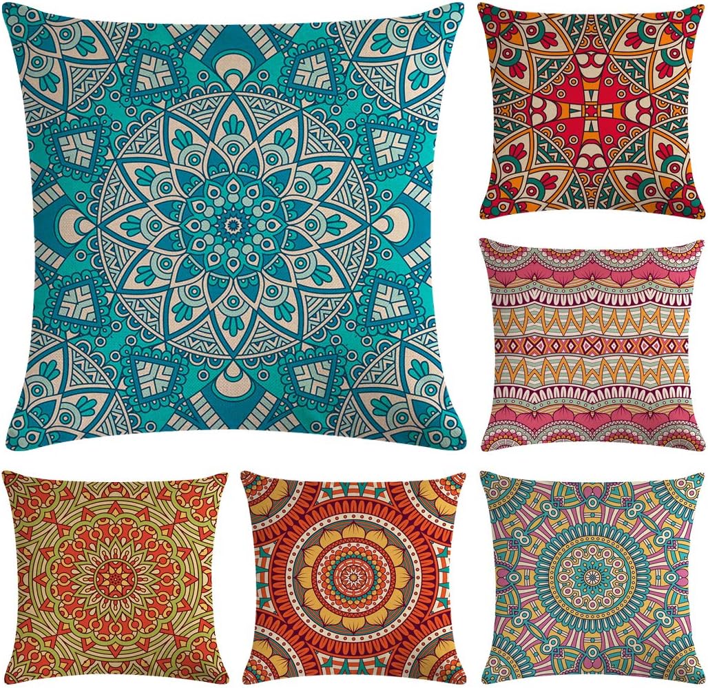 Hodeacc 6 Pcs Modern Mandala Pillow Cases,Bohemian Throw Pillow Covers