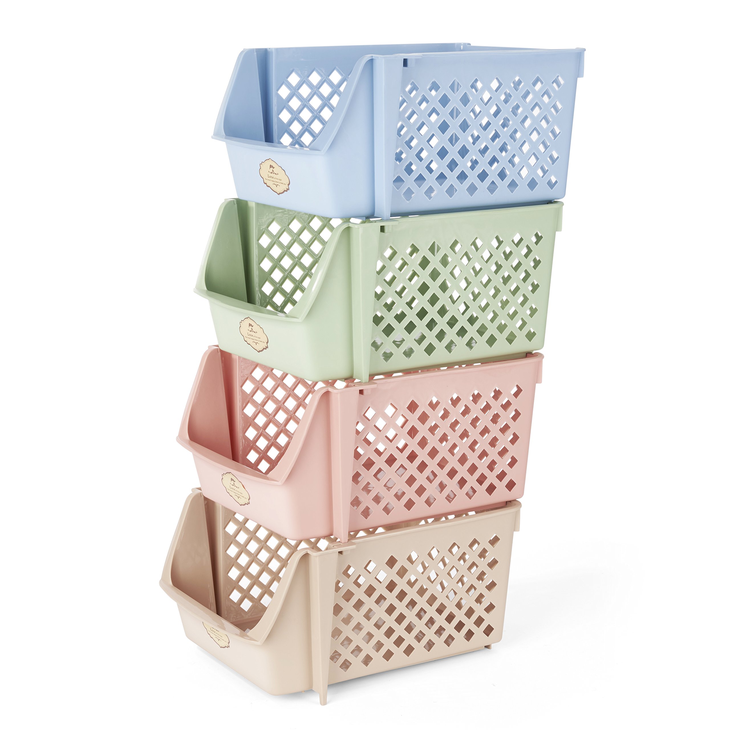 Plastic Storage Basket Kitchen Pantry Stackable Bin Drawer Dried