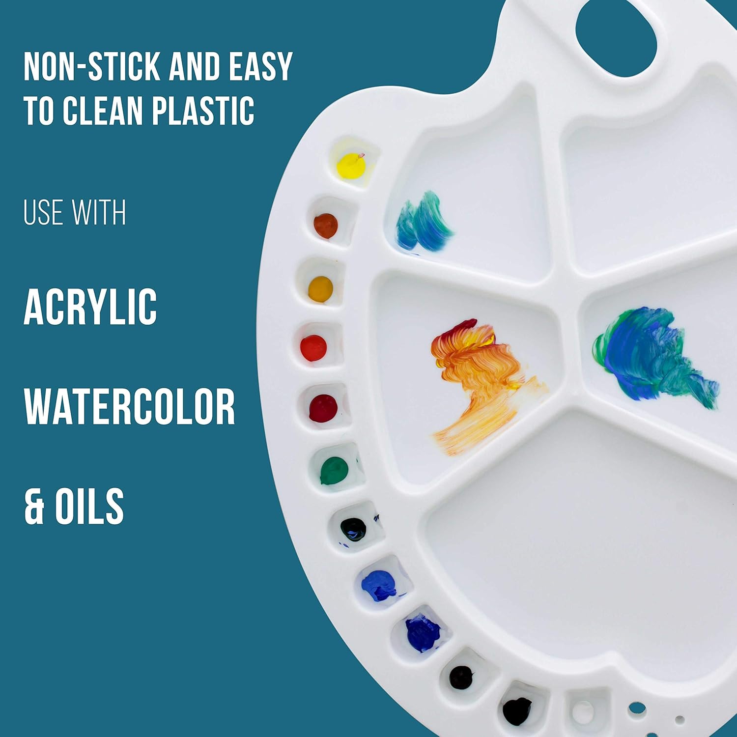 U.S. Art Supply 17-Well Artist Painting Palette (Pack of 2) - Plastic Artist Paint Color Mixing Trays - Kids, Art Students, Classroom, Class Craft Projects, Party Events - Acrylic, Oil, Watercolor