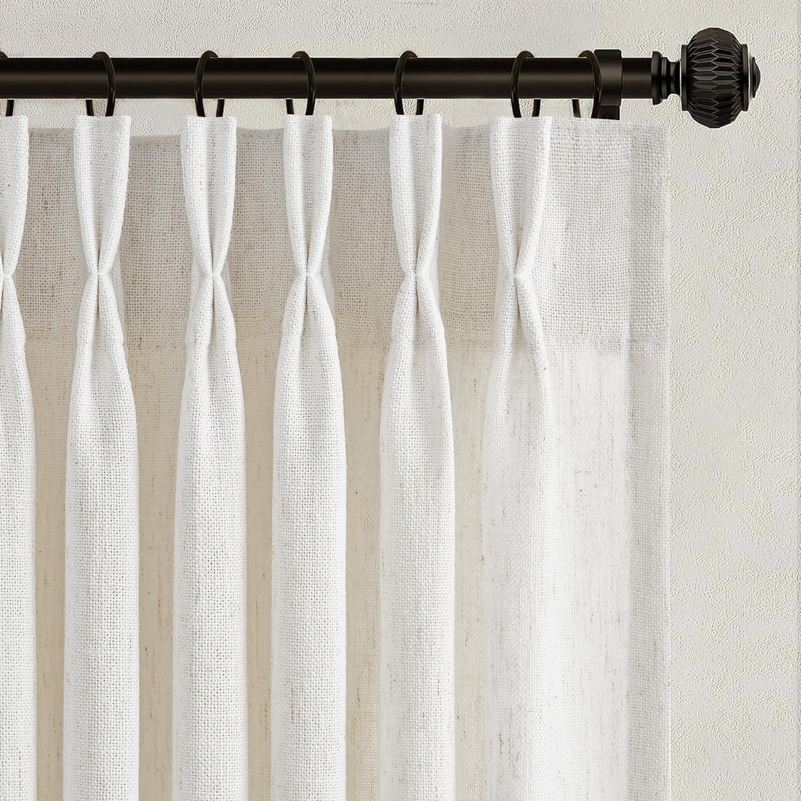 Photo 1 of Extra Wide Pinch Pleated Curtains 90 Inches Long for Sliding Glass Door Natural Ivory Thick Linen Textured Light Filtering Semi Sheer Pleat Drapes Hooks Rings for Large Window 1 Panel Cream Ivory
