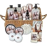Bath Spa Gift Sets - Luxury Basket With Coconut & Vanilla - Spa Kit Includes Wash, Bubble Bath, Lotion, Bath Salts, Body Scrub, Shower Puff, Bathbombs, Soap and Towel