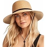 FURTALK Womens Wide Brim Sun Hat with Wind Lanyard UPF Summer Straw Sun Hats for Women