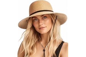 FURTALK Womens Wide Brim Sun Hat with Wind Lanyard UPF Summer Straw Sun Hats for Women