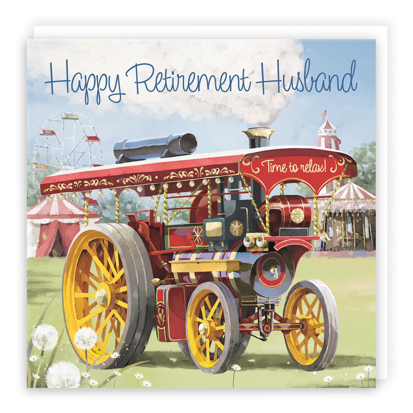 Hunts England - Large Husband Traction Engine Retirement Card - Steam Tractor - Milo's Gallery - Congratulations Retirement Card For Husband - Husband Retirement Card - 210 x 210 mm
