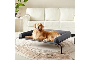 WESTERN HOME WH Elevated Raised Dog Bed Cot, Outdoor Dog Beds for Large Sized Dogs with Bolster, Cooling Pet Cot with Breathable Mesh, Skid-Resistant Feet, Grey, 48 inches