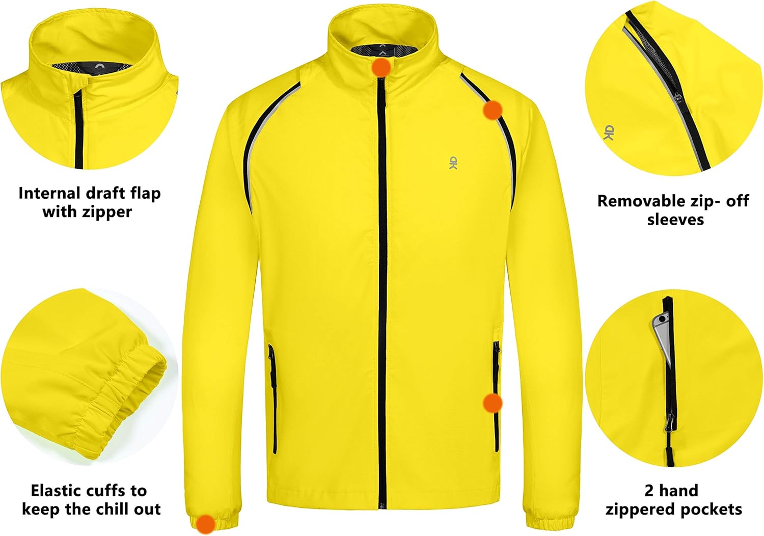 Little Donkey Andy Men's Quick-Dry Running Jacket UPF 50+ Cycling Jacket with Detachable Sleeves and Hood : Clothing