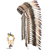 Ballinger Large Native Indian Headdress - Feather Headdress and Choker for Native Decor, Carnival, Halloween and Role Play
