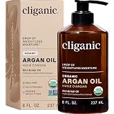 Cliganic Organic Argan Oil 100% Pure Cold Pressed For Hair, Face, Skin 4 oz | Hair Oil, Fast Absorbing, Carrier Oil For Dry Frizzy Hair, Body, Nails &amp; Cuticles, Skin Softening