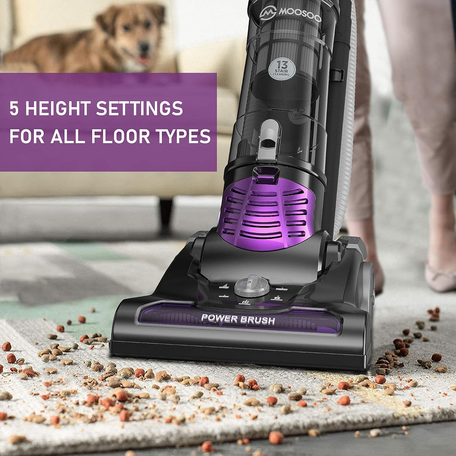 MOOSOO Powerful Pet Upright Vacuum Cleaner, 1400W Powerful Suction and HEPA Media Filtration, Pet Power Brush, Crevice and Upholstery Tool, for Pet Hair, Carpet and Hard Floor - Model: U1400-PLUS -