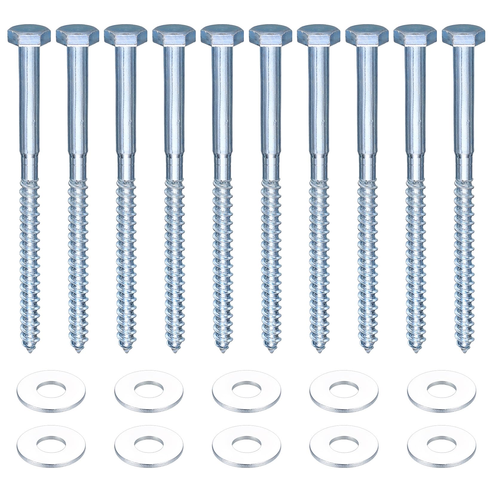 10 Pcs M10 Coach Screws, Hex Head Bolts, Hexagon Head Wood Screws, Galvanized Masonry Concrete Wall Fixing Lag Bolts with Washers for TV Bracket Decking - M10 (10mm) X 160mm
