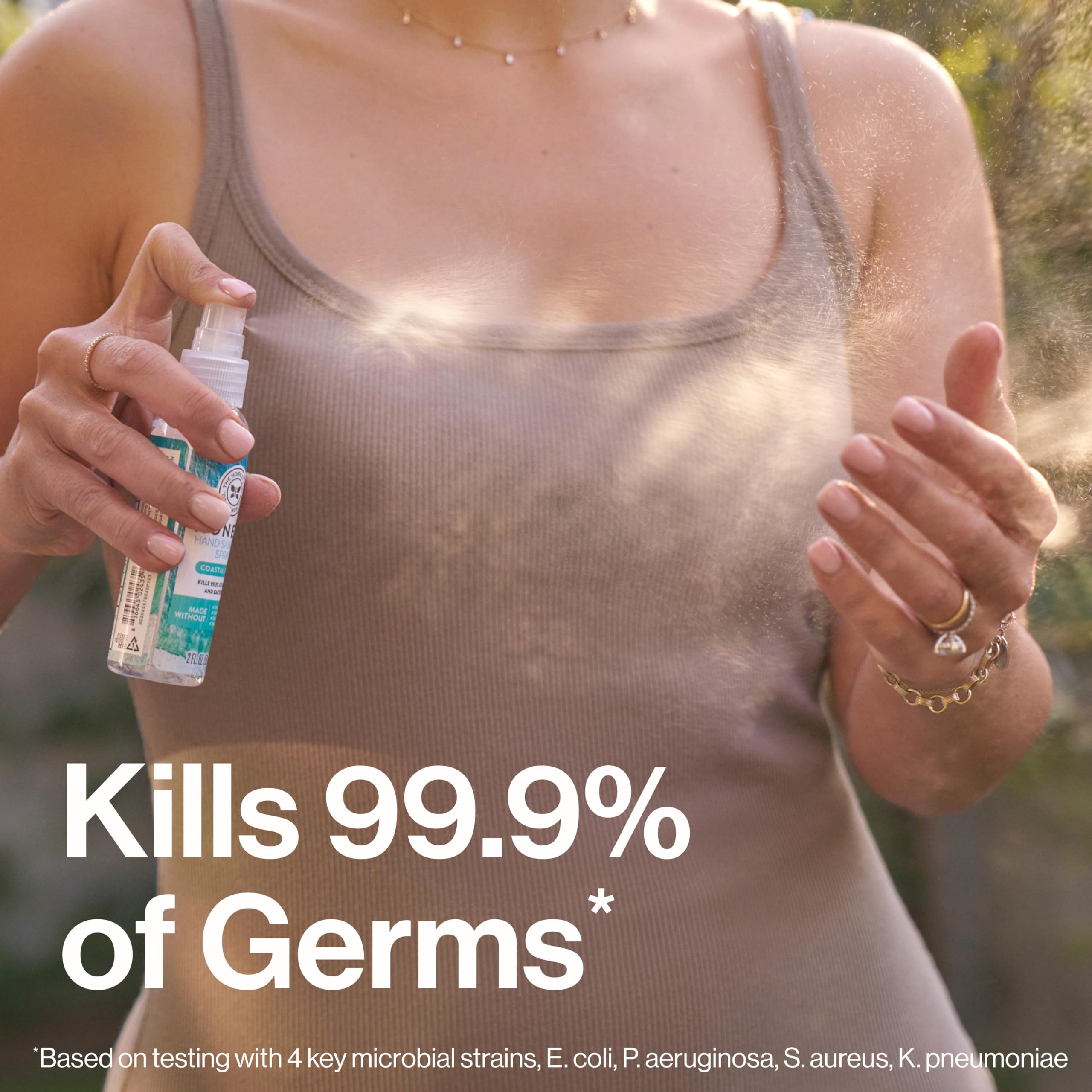 The Honest Company Plant-Based Hand Sanitizer Spray | Kills 99.9% of Germs | Hypoallergenic, Quick-drying + Moisturizing | Coastal Surf, 2 fl oz