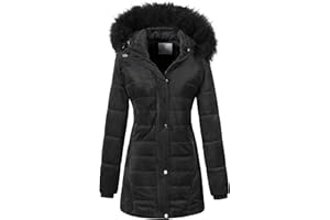 Chrisuno Women's Warm Winter Coat Velvet Puffer Jacket Quilted Faux Fur Hood