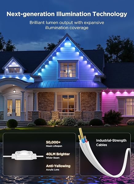 SMARTDAWN PERMANENT OUTDOOR LIGHTS, 100FT 64 BULBS RGB LED OUTDOOR STRING LIGHTS, DIY SCENE MODE, IP68 WATERPROOF CHRISTMAS LIGHTS FOR DAILY DECOR, HOUSE ROOF, HOLIDAY DECORATIONS, OUTSIDE