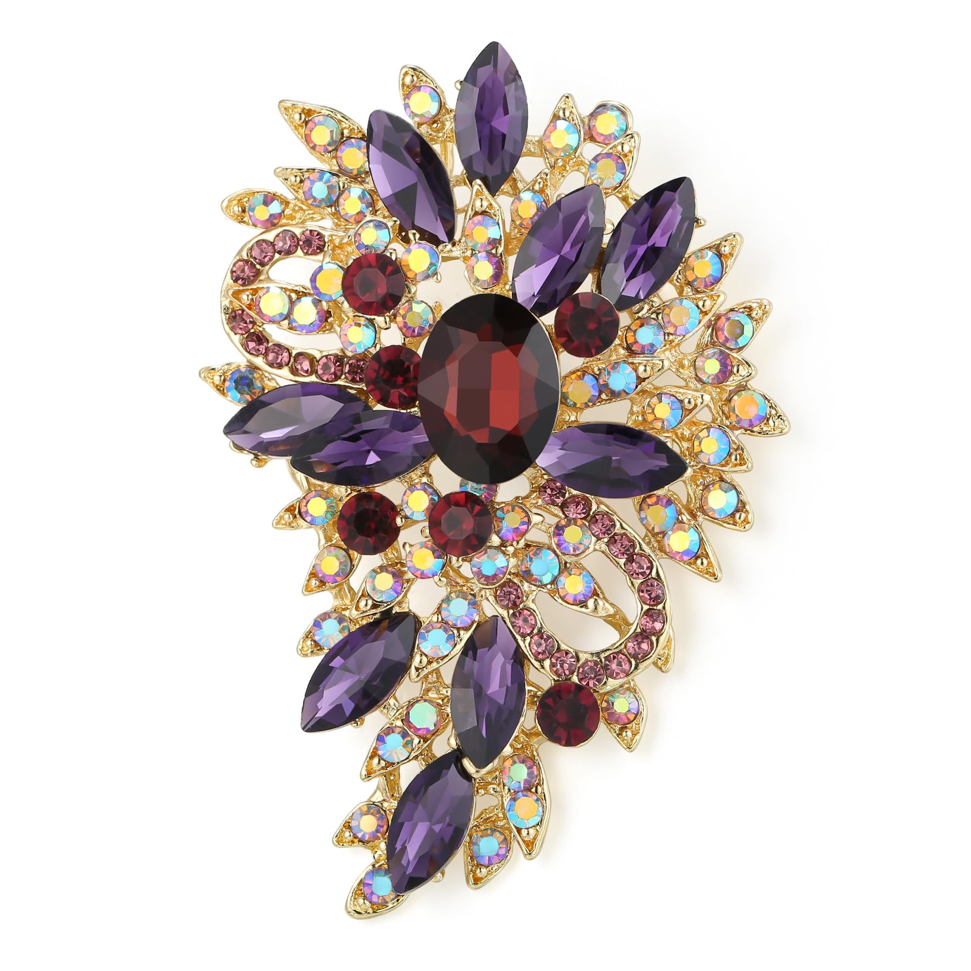 Ever Faith Women's Austrian Crystal Vintage Inspired Flower Leaf Bouquet Brooch Purple Gold-Tone