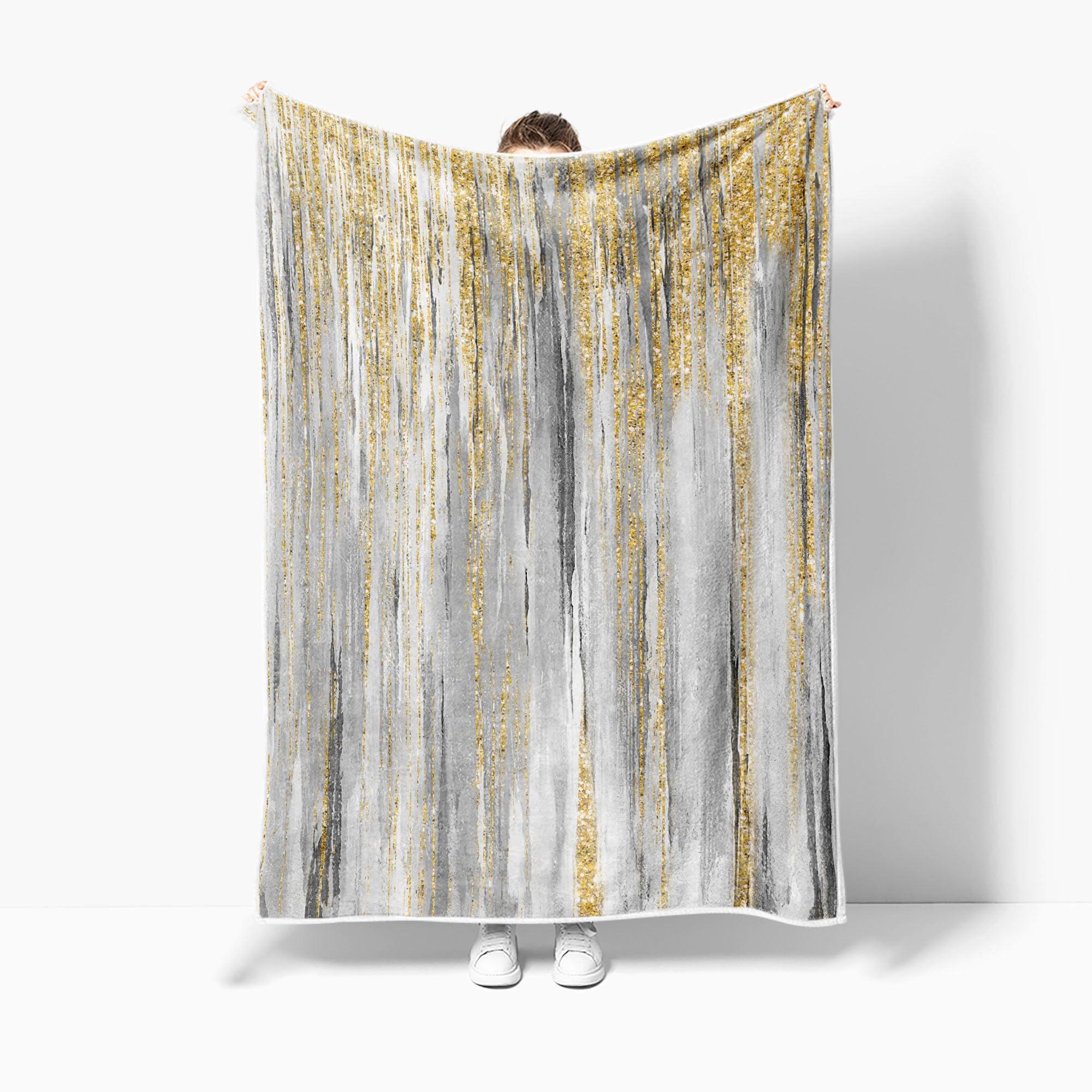 Photo 1 of JAWO Gray Gold Throw Blanket, Grey Abstract TextureSoft Fleece Blankets for Couch 