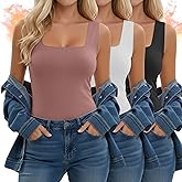 Velvelhall 3 Pack Women's Thermal Tank Tops, Fleece Lined Raw Hem Sleeveless Tops Camisole Warm Square Neck Base Layer Vest