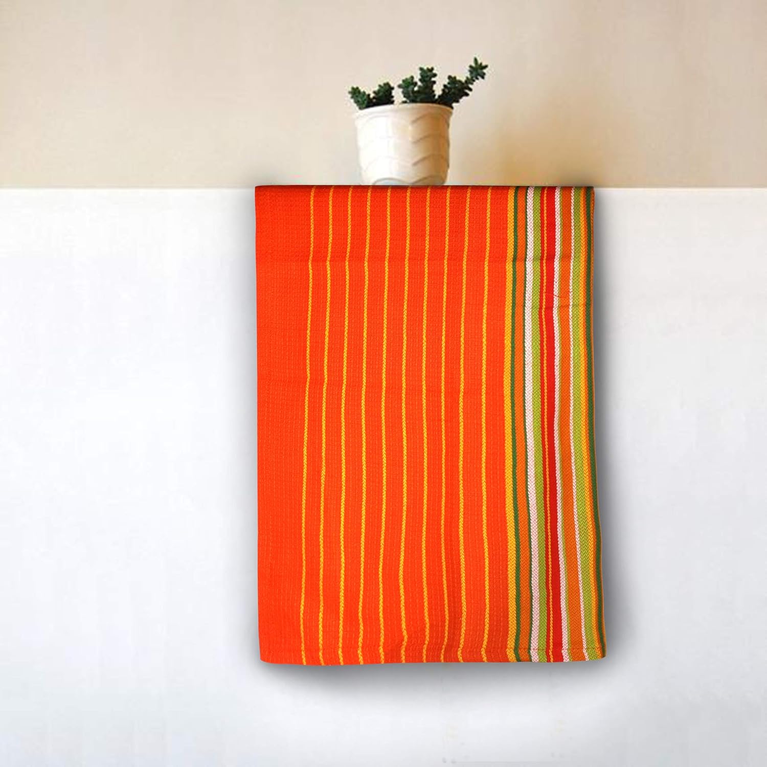 Urban Villa Kitchen Towels, Premium Quality, 100% Cotton Dish Towels, Mitered Corners, Ultra Soft (Size: 20X30 Inch), Multi Color Waffle Stripes, Highly Absorbent Bar Towels & Tea Towels - (Set of 8): Kitchen & Dining