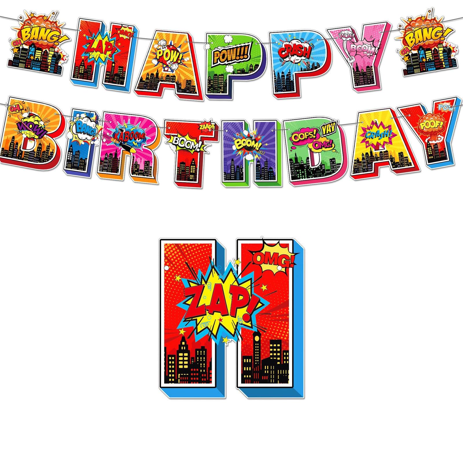 BJ-SHOP Superhero Banner,Superhero Happy Birthday Banner Superhero Door Sign for Party Supplies Decorations