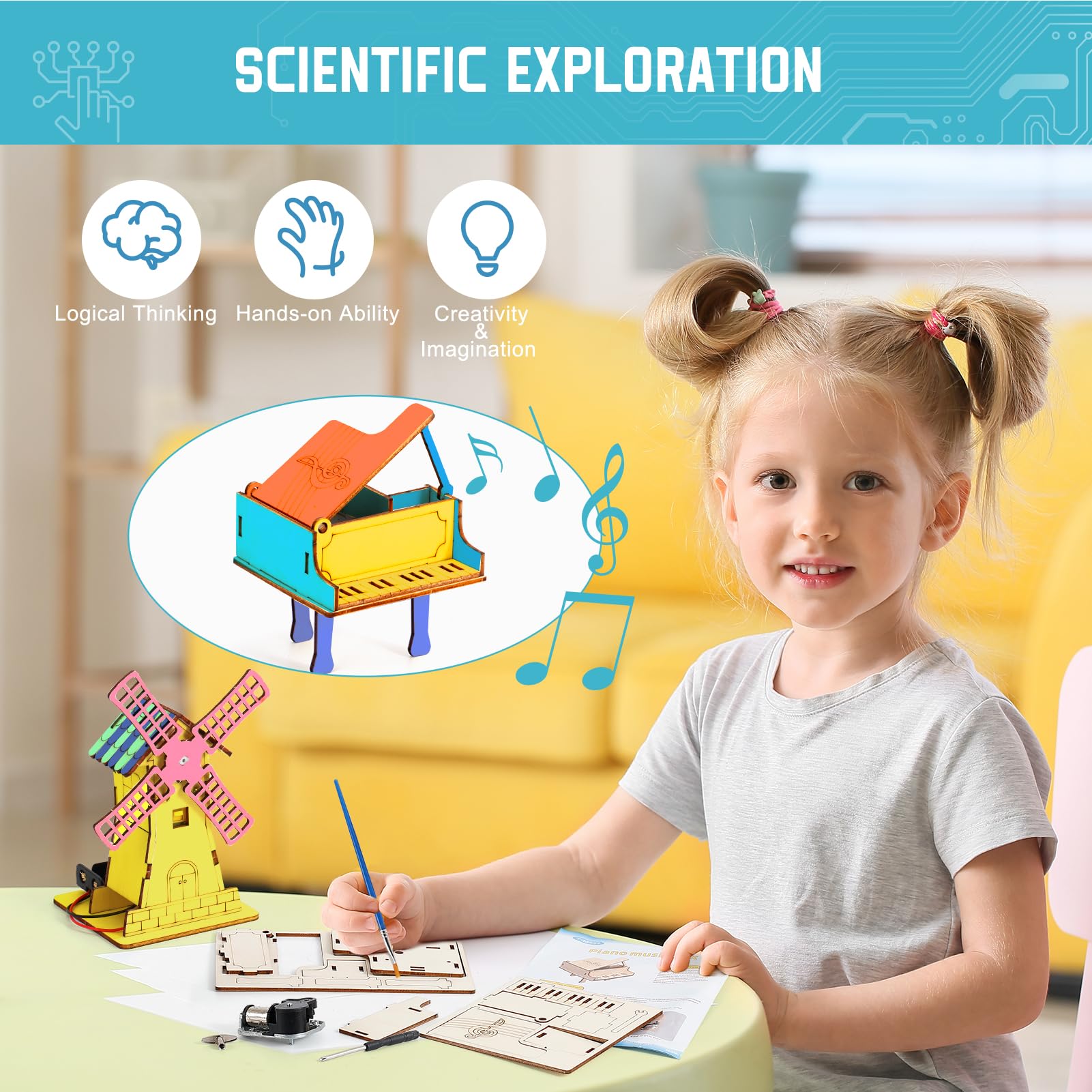 Sntieecr 6 in 1 STEM Science Kits for Kids Age 8-12, Wooden Electric Circuit Kit for Science Experiment Educational Projects STEM Building Toys Ideal Gifts for Boys and Girls