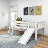 Max &amp; Lily Soren Ultra Low Loft Bed, with Slide, White
