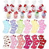 YFXQYFSH 12/24 Pair Valentine's Day Fuzzy Socks for Women, Cupcake Gift DIY Set with Heart Print, Fluffy Cozy Slipper Sock