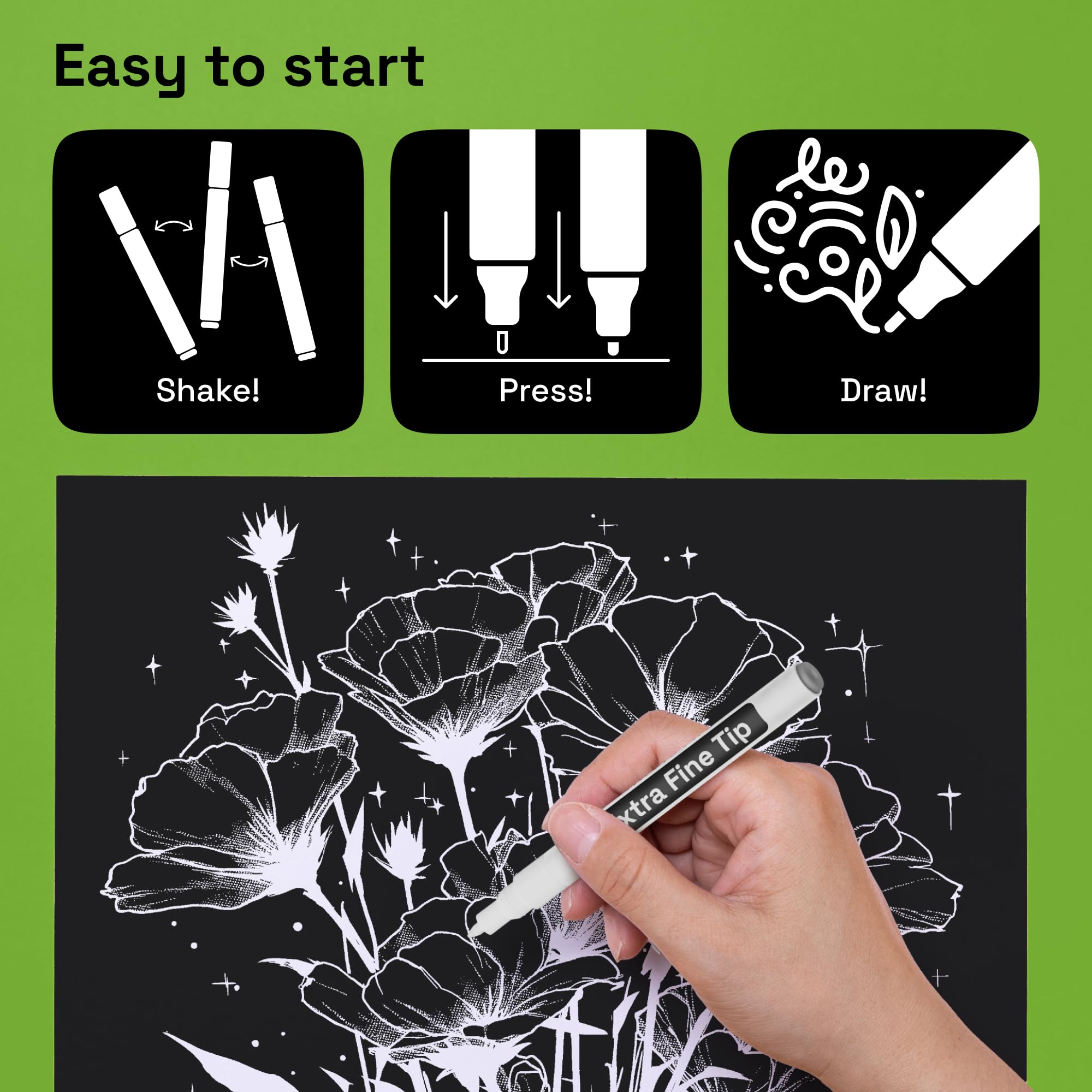 ARTISTRO 5 White Paint Pen for Glass Marking, Rock Painting, Ceramic, Wood, Tire, Fabric, Metal, Canvas - Set of 5 Acrylic Paint Markers Water-based - Extra-fine Tip