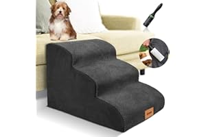 Lesnox Foam Dog Stairs/Steps, 3 Tiers Pet Ramp/Ladder with Waterproof Cover for Bed Couch Sofa, Non-Slip, Dog Stair for Small Dogs Cats with Old/Injured/Short-Legged, 15.7" H