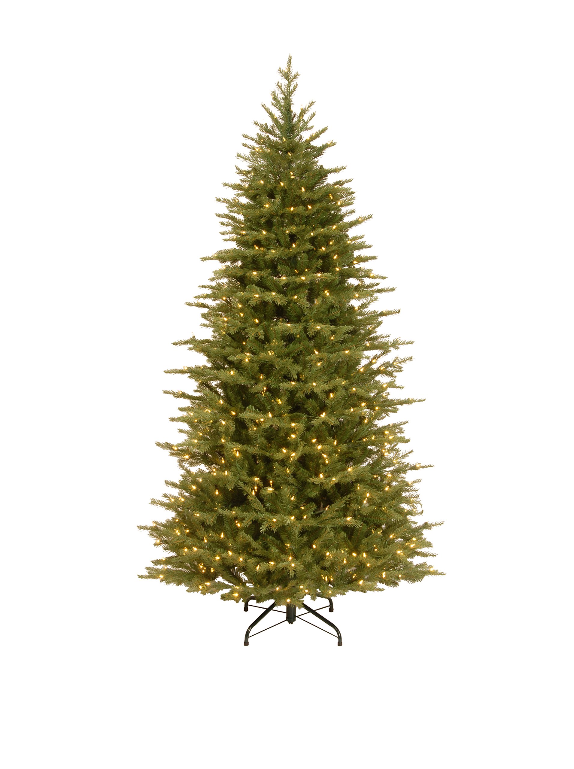 Photo 1 of National Tree Company 7.5 ft Pre-Lit Nordic Spruce Slim Artificial Christmas Tree, 600 LED Lights, 3,268 Tips, Foot Pedal, 10 Light Functions, Includes Stand, Green
