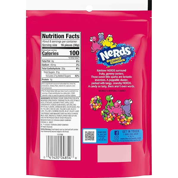 NERDS GUMMY CLUSTERS, CANDY, RAINBOW, CRUNCHY AND GUMMY, 8 OZ
