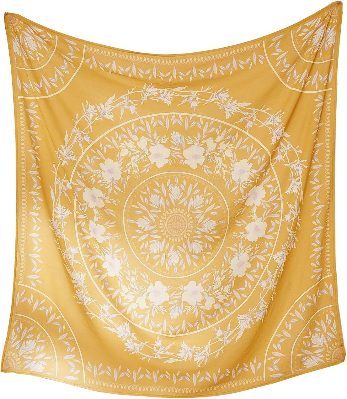 Simpkeely Sketched Floral Medallion Yellow Tapestry, Bohemian Mandala Wall Hanging Tapestries, Indian Art Print Mural for Bedroom Living Room Dorm Home Décor 59.1 x 59.1 Inches (Yellow)