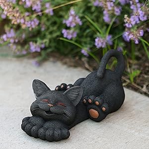 Large Whimsical Black Cat Lounging Garden Statue Indoor Outdoor Decoration - Happy Cat Collection - Cat Lover Gifts for Women, Cat Lover Gifts, Decorations for Patio Yard Lawn Porch