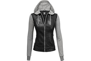 Lock and Love Women's Faux Leather Moto Biker Jacket Coat with Removable or Non-Removable Hood
