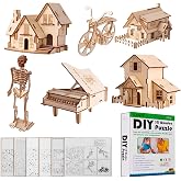 calary 3D Wooden Puzzle Simulation Animal Dinosaur Assembly DIY Model Toy for Kids and Adults,Set of 6