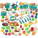 200Pcs Mini Play Kitchen Accessories for Kids, Pretend Cooking Playset with Cookware, Tableware & 2 Fruit Sets, Learning Gift for Girls, Boys, Toddlers, Green