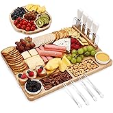 hecef Large Charcuterie Board Set of 13, A Bamboo Cheese Board and Snack Tray, 2 Ceramic Bowls, 4 Server Forks, 4 Knives Set, Appetizer Platter for Birthdays, Weddings, Housewarming, Feast