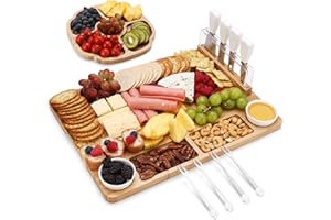 Charcuterie Board Set of 13, A Bamboo Cheese Board & Snack Tray, 2 Ceramic Bowls, 4 Server Forks, 4 Cheese Knives Set, Appeti